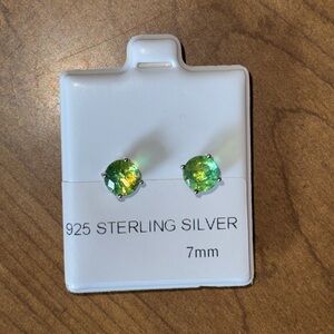 Solid Sterling Silver 925 Green/ Blue CZ Screw Back Earrings